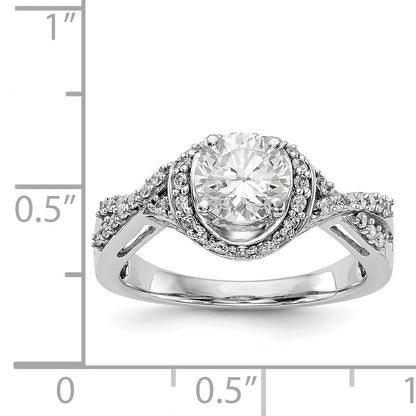 14K White Gold Round Simulated Diamond Halo Engagement Ring