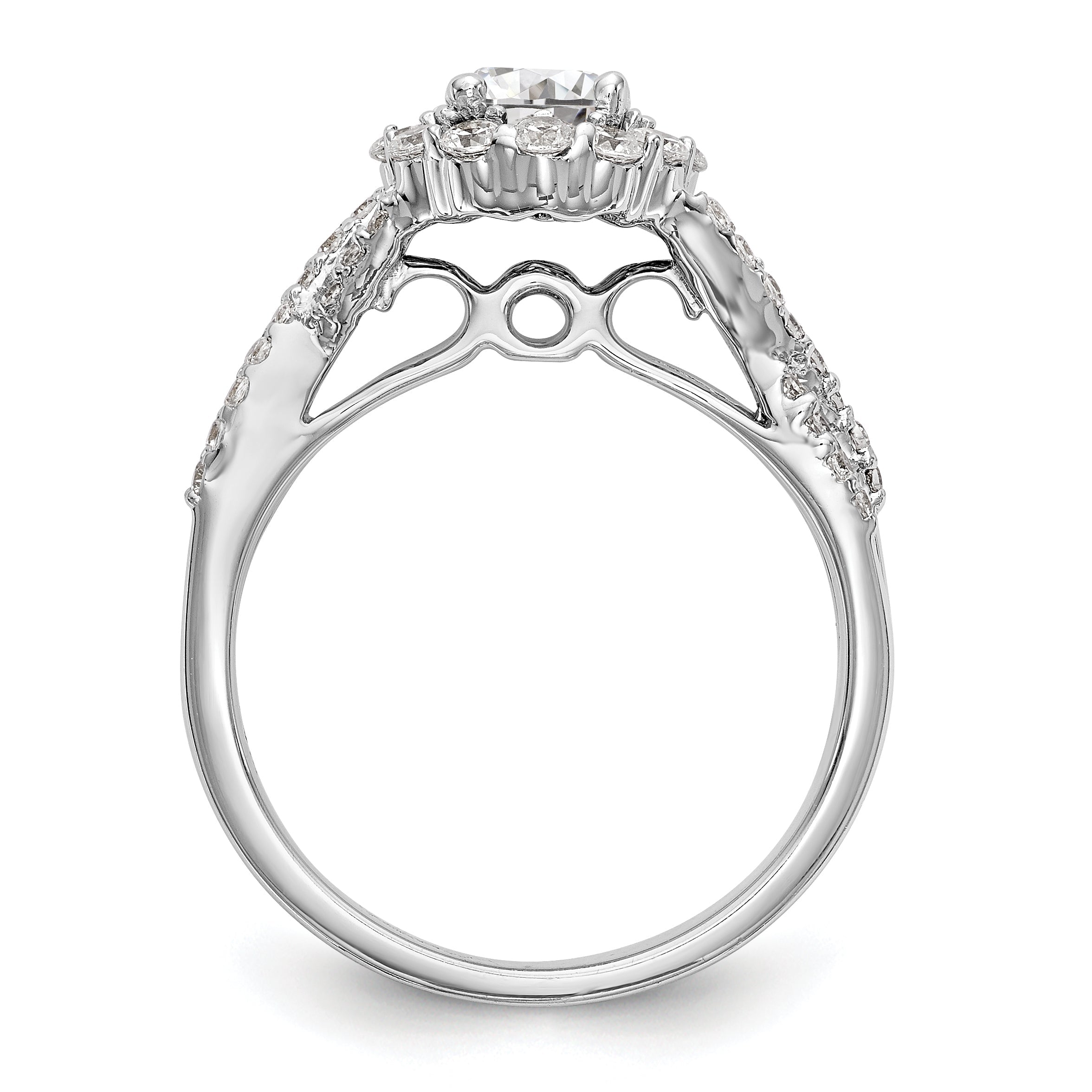 14K White Gold Round Simulated Diamond Halo Engagement Ring