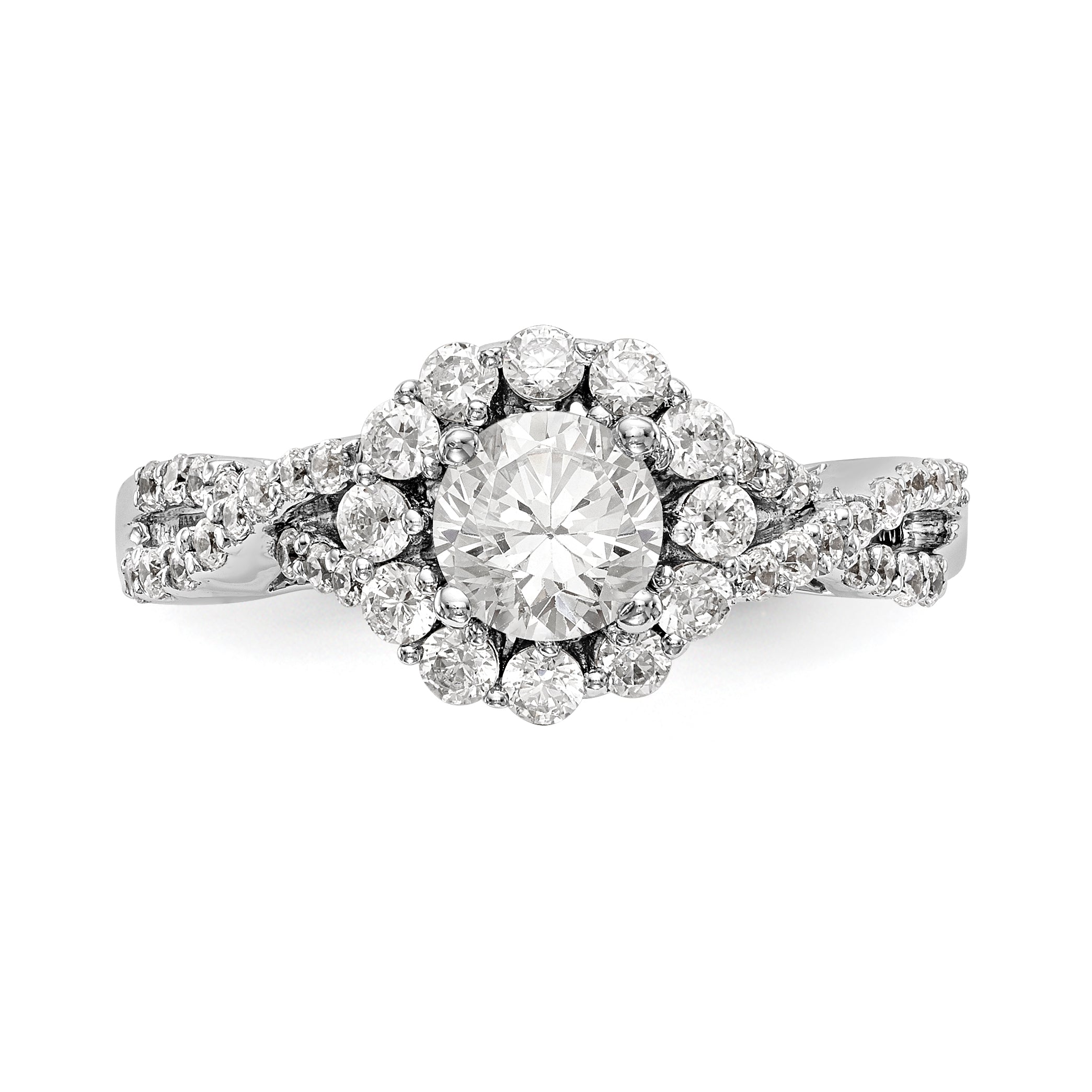 14K White Gold Round Simulated Diamond Halo Engagement Ring
