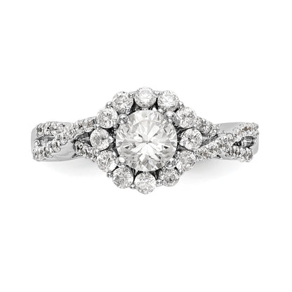 14K White Gold Round Simulated Diamond Halo Engagement Ring