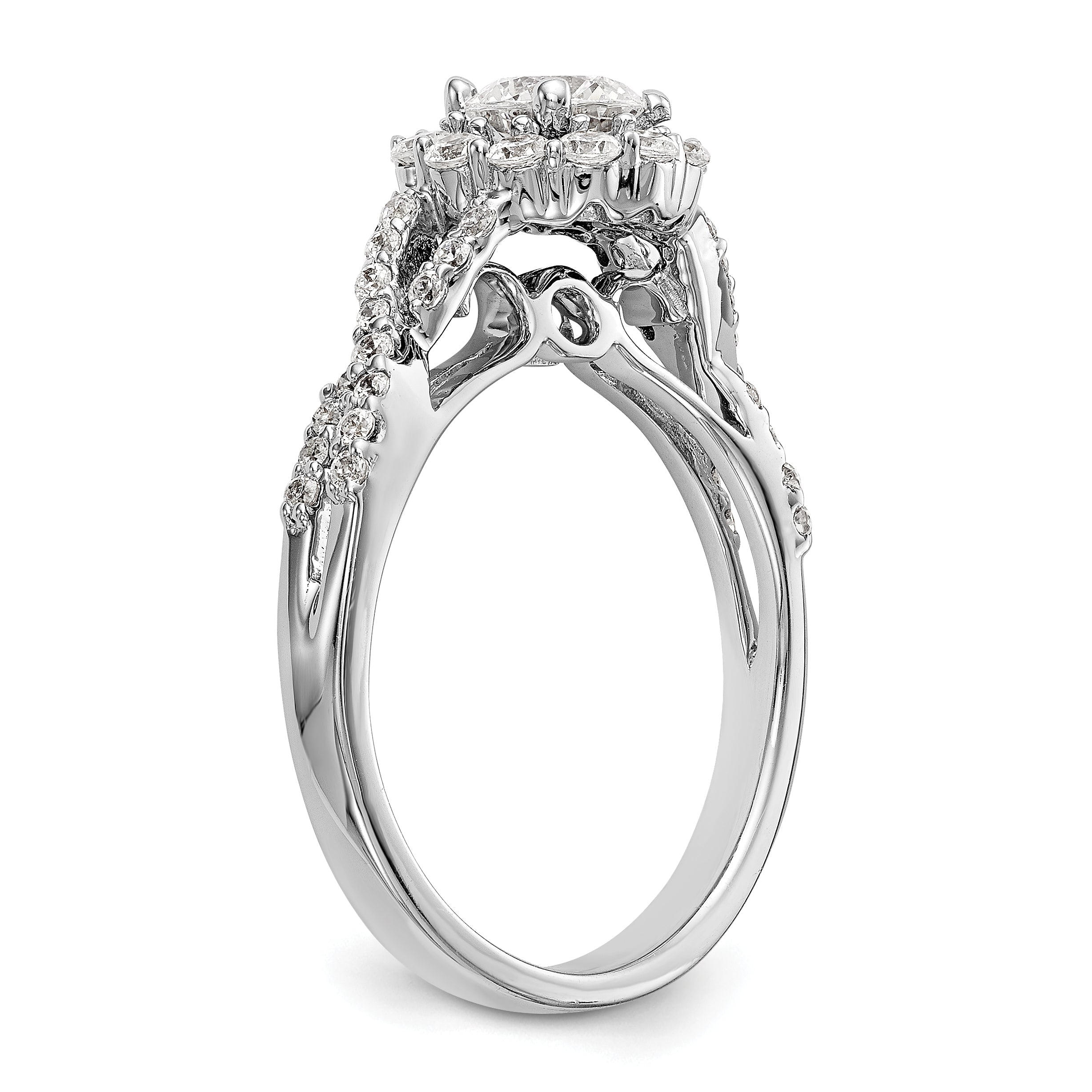 14K White Gold Round Simulated Diamond Halo Engagement Ring