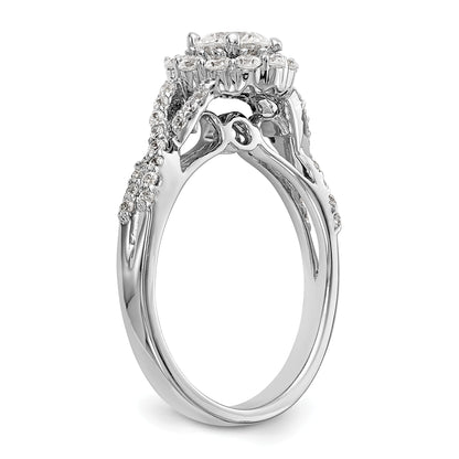 14K White Gold Round Simulated Diamond Halo Engagement Ring