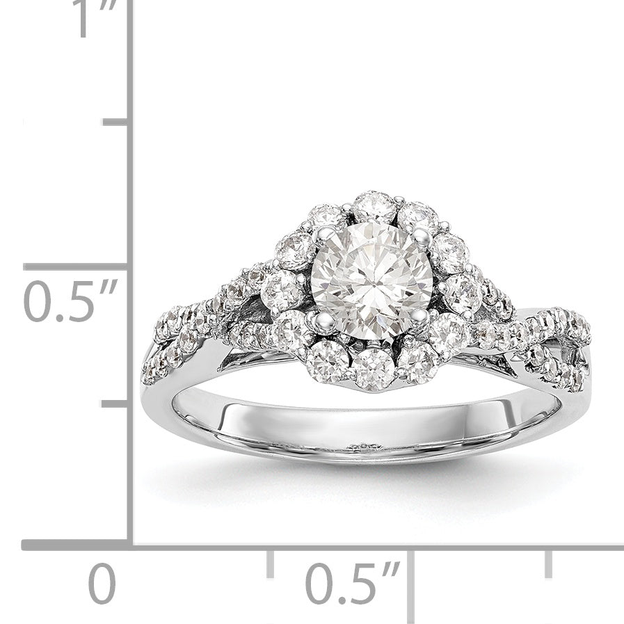 14K White Gold Round Simulated Diamond Halo Engagement Ring