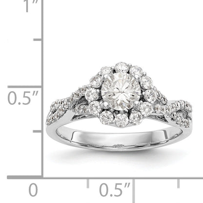 14K White Gold Round Simulated Diamond Halo Engagement Ring