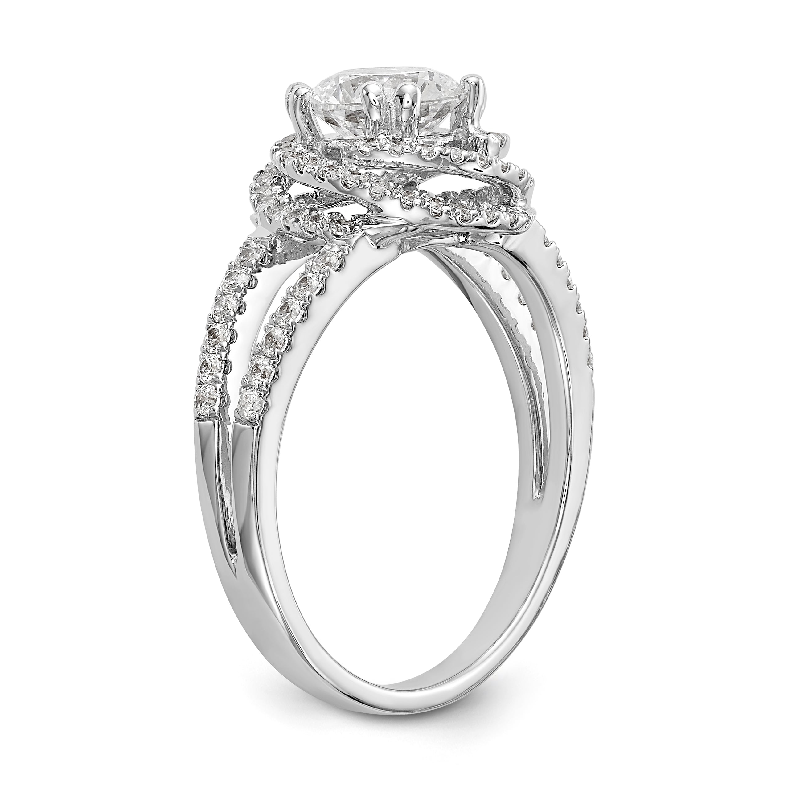 14K White Gold Round Simulated Diamond Halo Engagement Ring