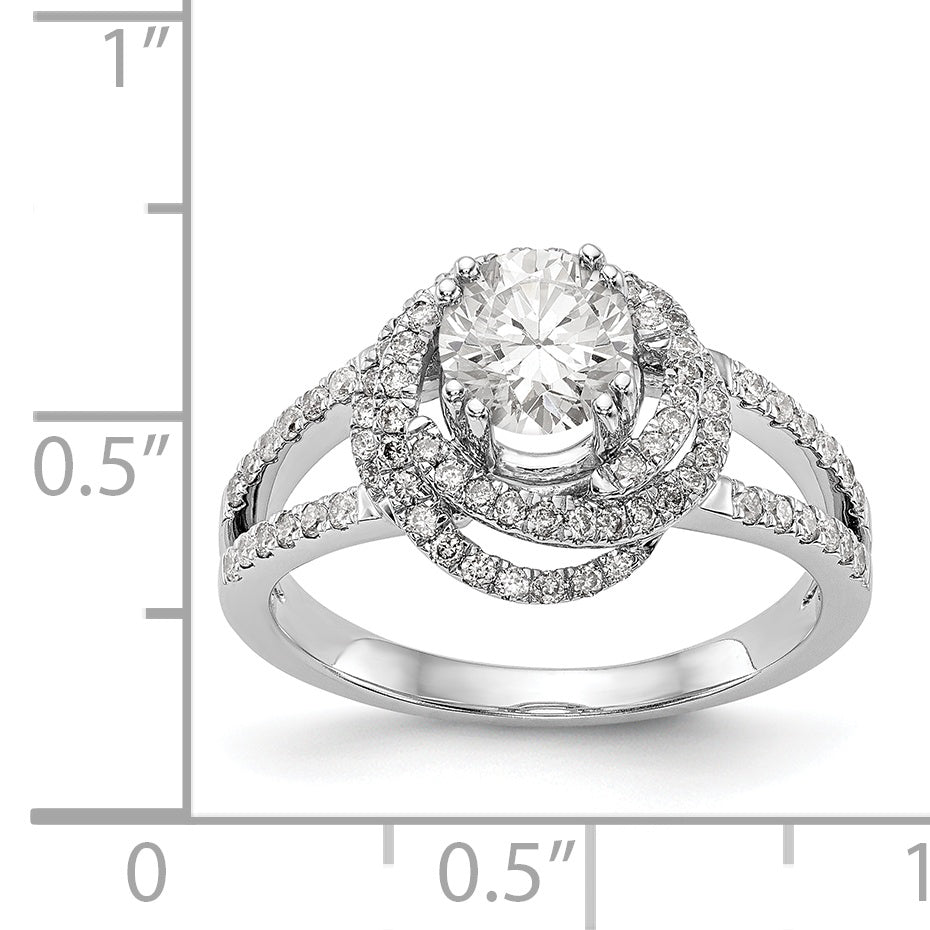 14K White Gold Round Simulated Diamond Halo Engagement Ring