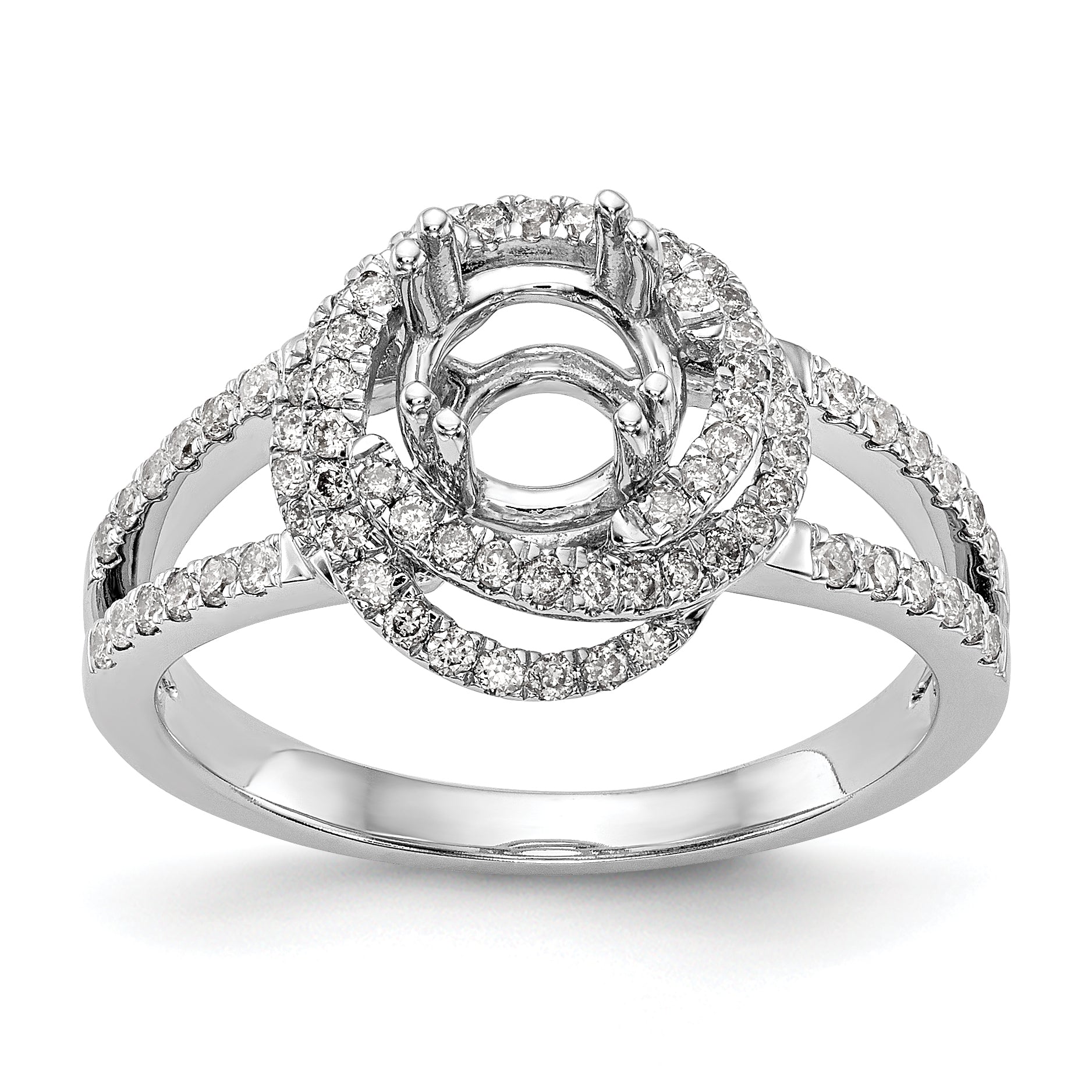 14K White Gold Round Simulated Diamond Halo Engagement Ring