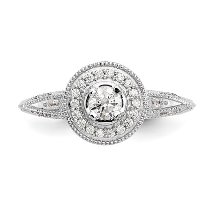 14K White Gold Round Simulated Diamond Halo Engagement Ring