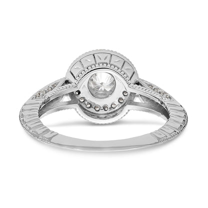 14K White Gold Round Simulated Diamond Halo Engagement Ring