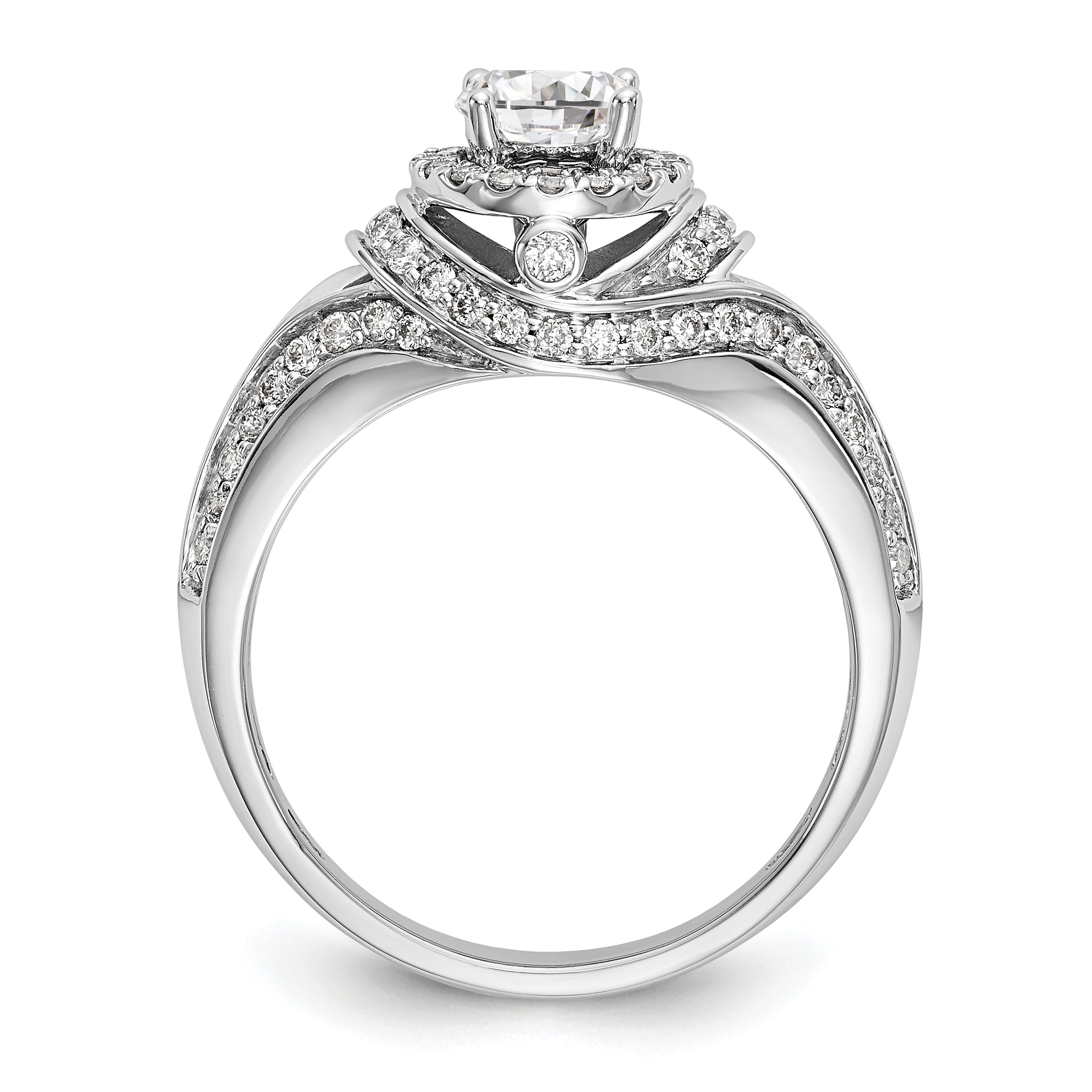 14K White Gold Round Simulated Diamond Halo Engagement Ring