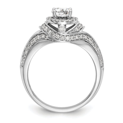 14K White Gold Round Simulated Diamond Halo Engagement Ring