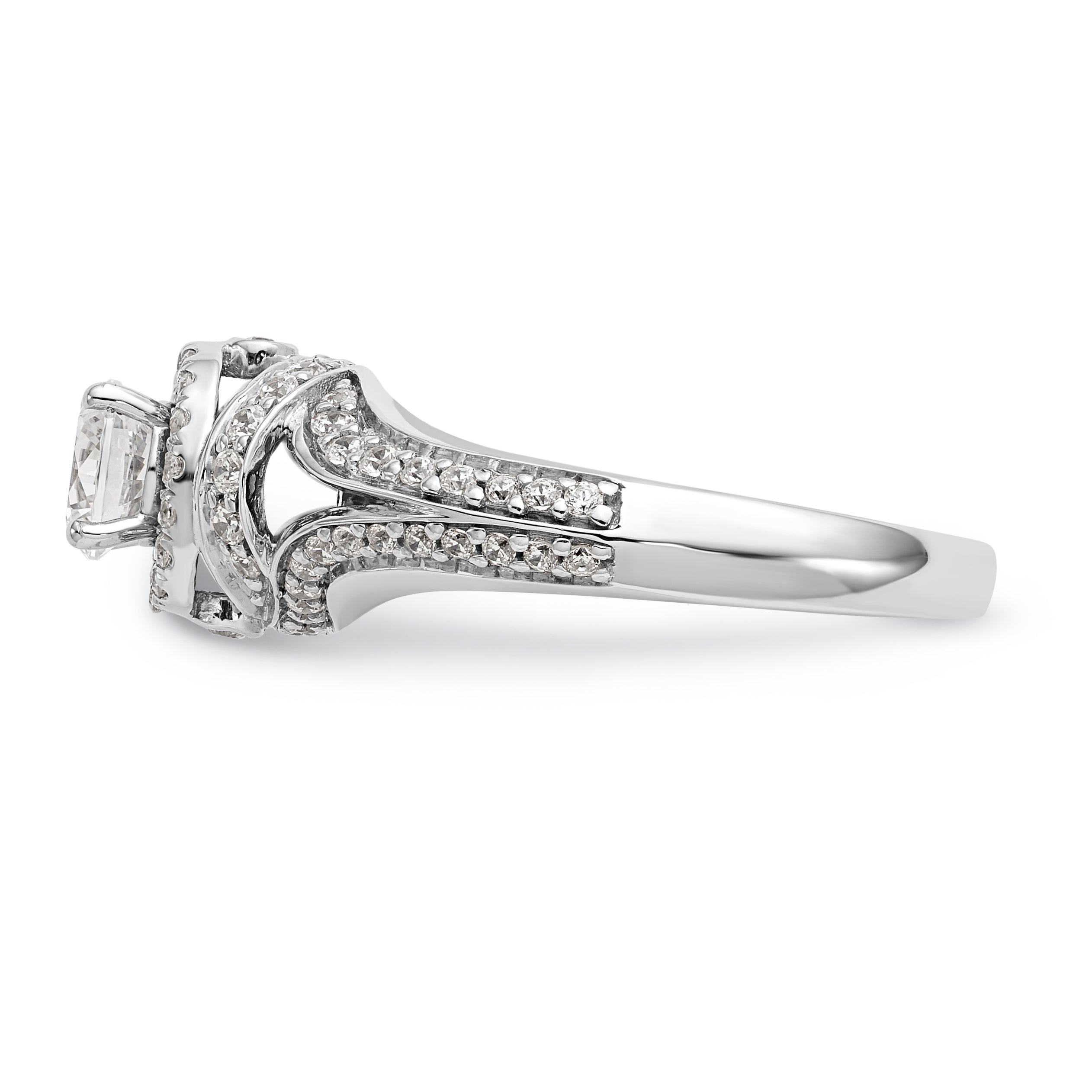 14K White Gold Round Simulated Diamond Halo Engagement Ring