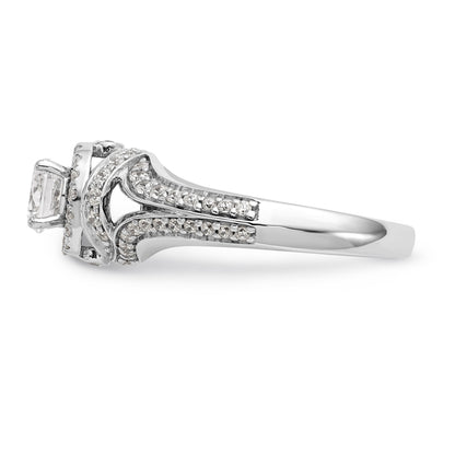 14K White Gold Round Simulated Diamond Halo Engagement Ring