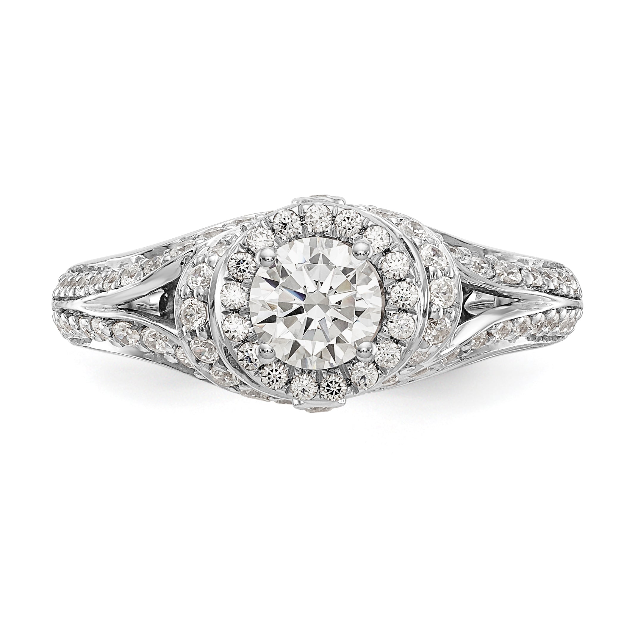 14K White Gold Round Simulated Diamond Halo Engagement Ring