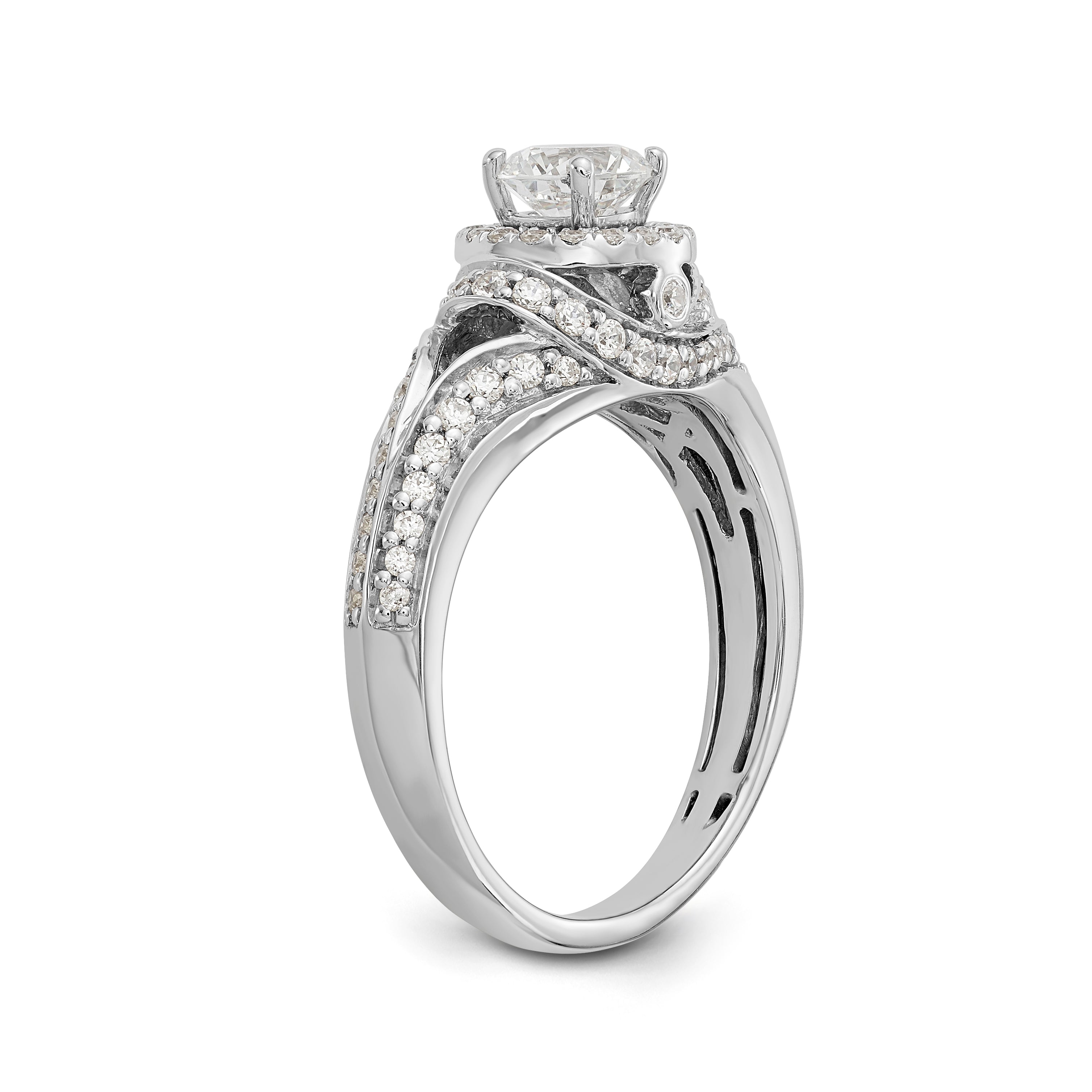 14K White Gold Round Simulated Diamond Halo Engagement Ring