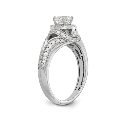 14K White Gold Round Simulated Diamond Halo Engagement Ring