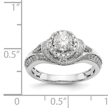 14K White Gold Round Simulated Diamond Halo Engagement Ring