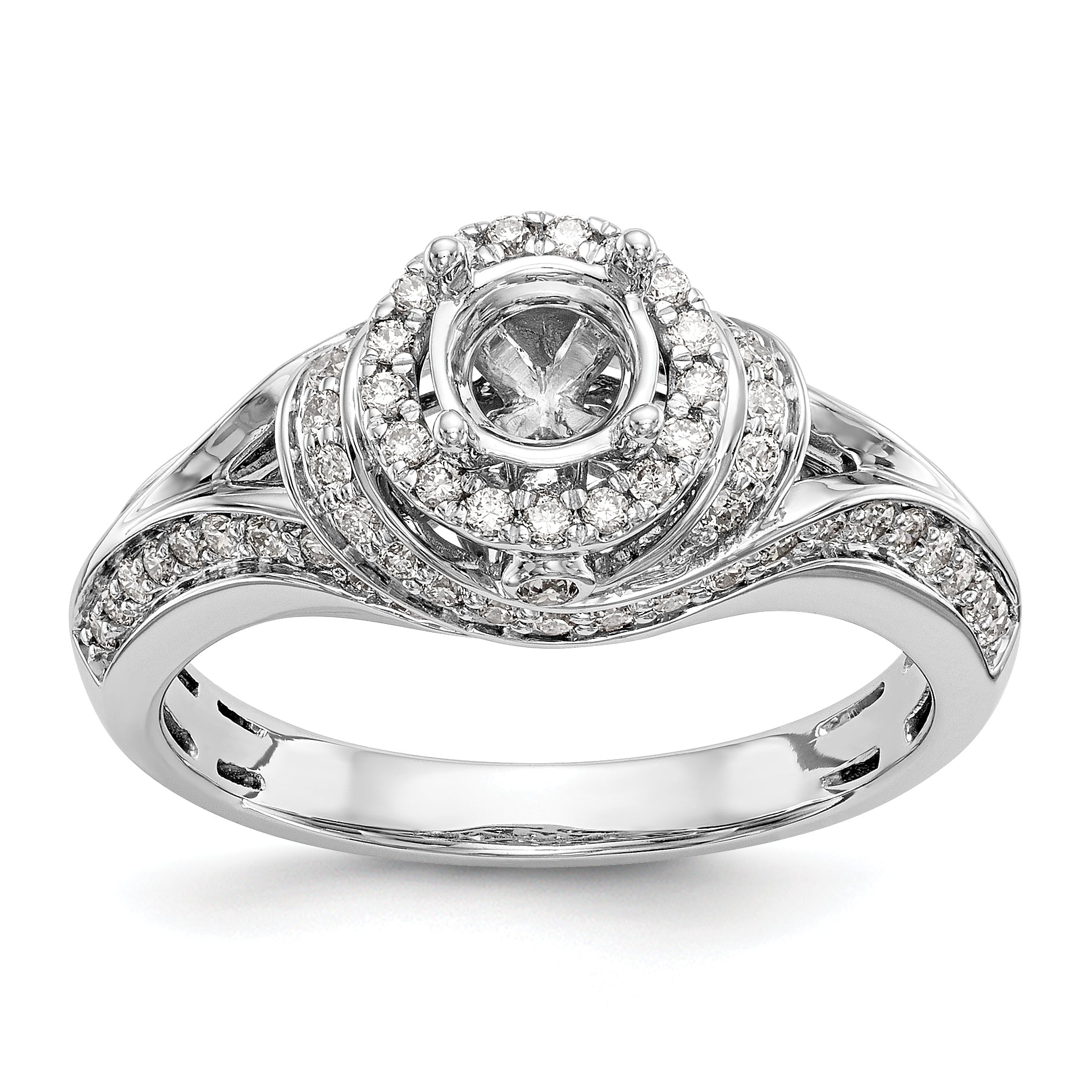 14K White Gold Round Simulated Diamond Halo Engagement Ring