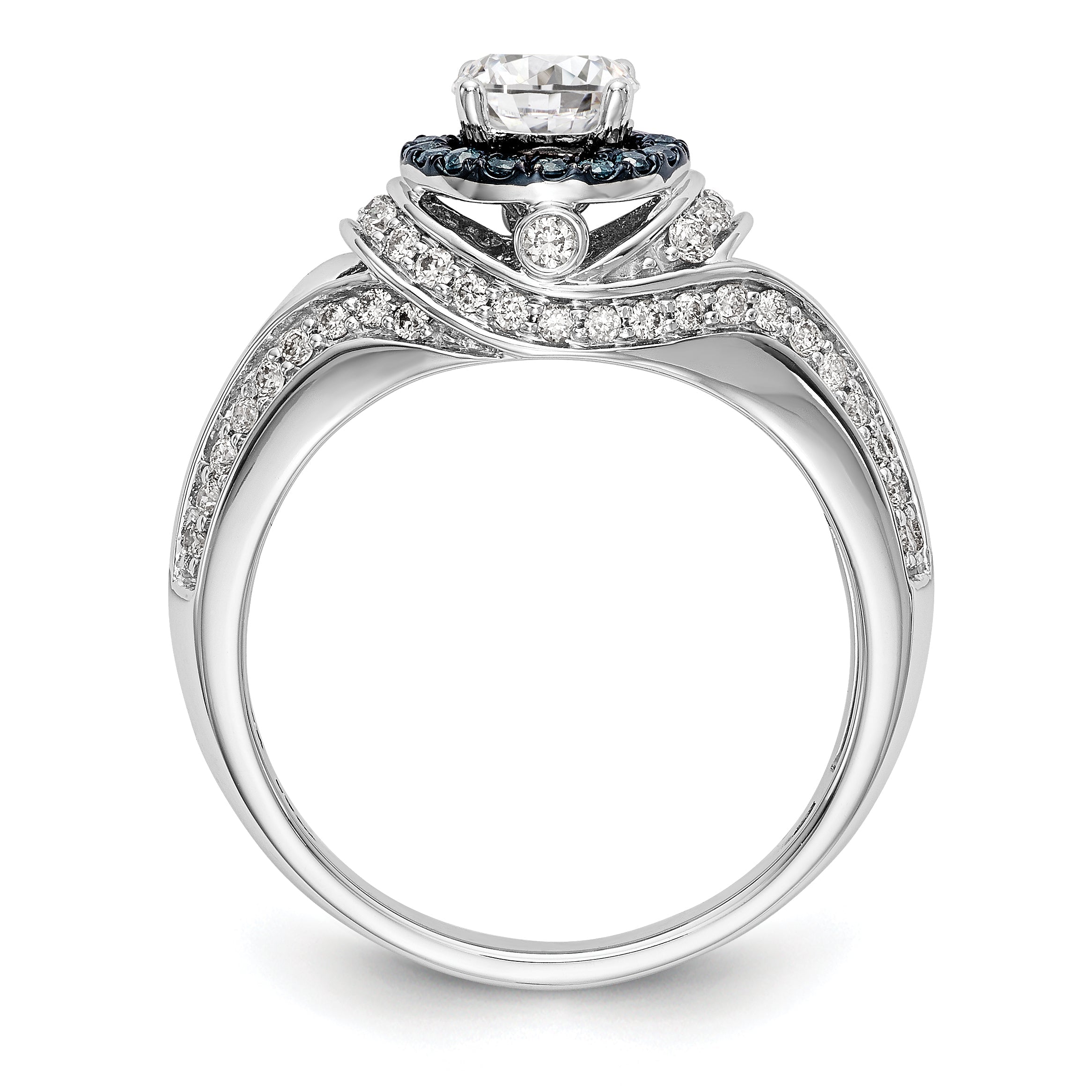 14KW Round Blue and White Simulated Diamond Halo Engagement Ring