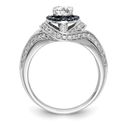 14KW Round Blue and White Simulated Diamond Halo Engagement Ring