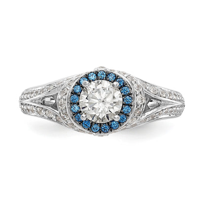 14KW Round Blue and White Simulated Diamond Halo Engagement Ring