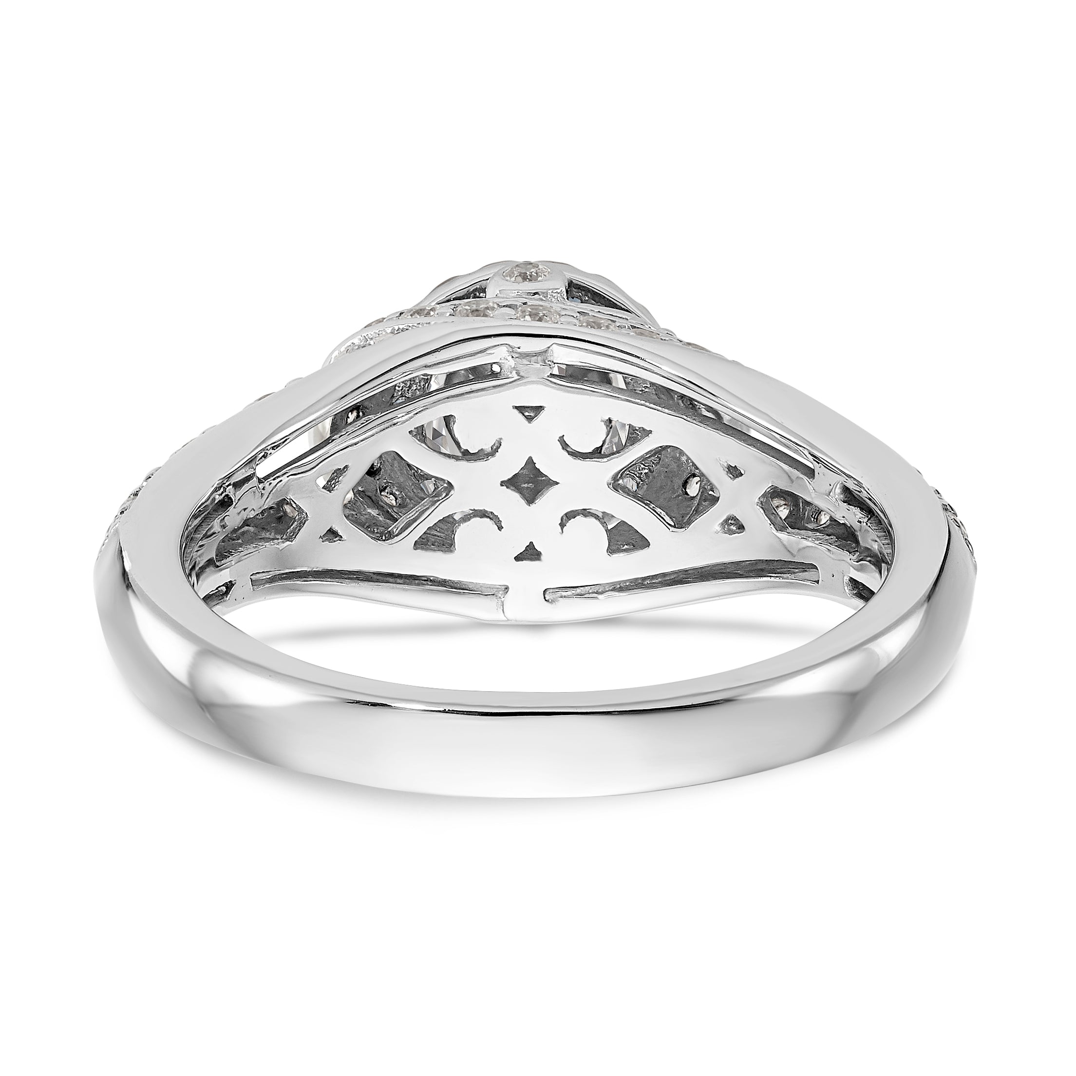 14KW Round Blue and White Simulated Diamond Halo Engagement Ring