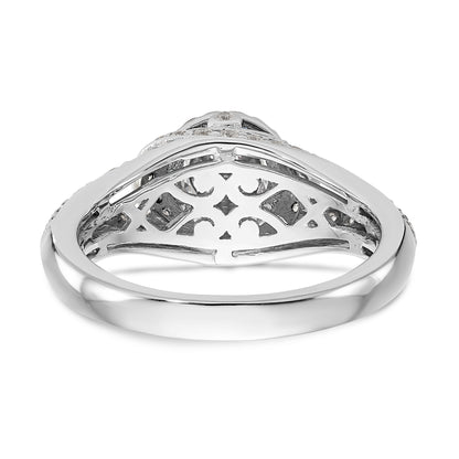 14KW Round Blue and White Simulated Diamond Halo Engagement Ring