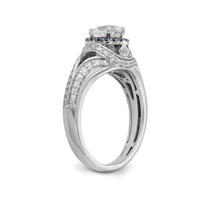 14KW Round Blue and White Simulated Diamond Halo Engagement Ring
