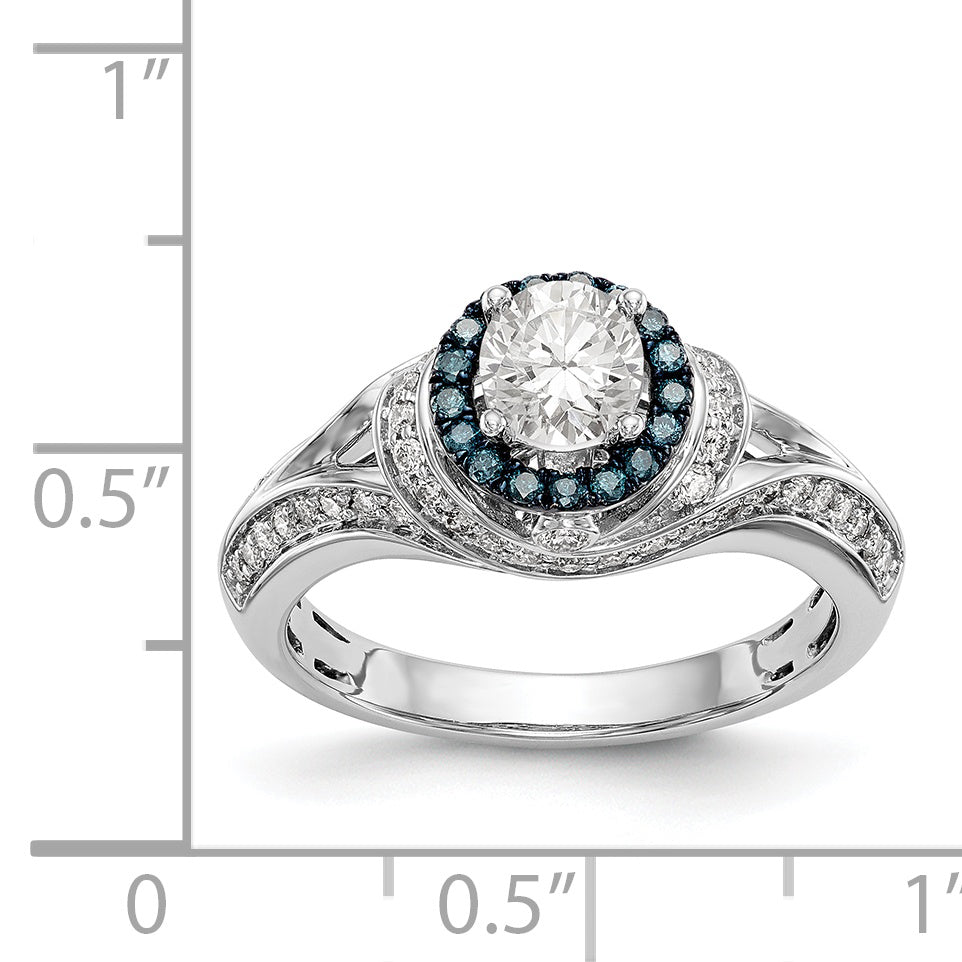 14KW Round Blue and White Simulated Diamond Halo Engagement Ring