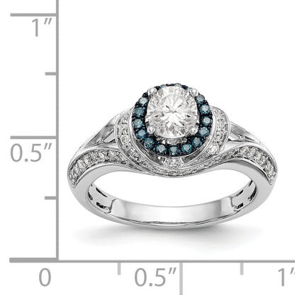 14KW Round Blue and White Simulated Diamond Halo Engagement Ring