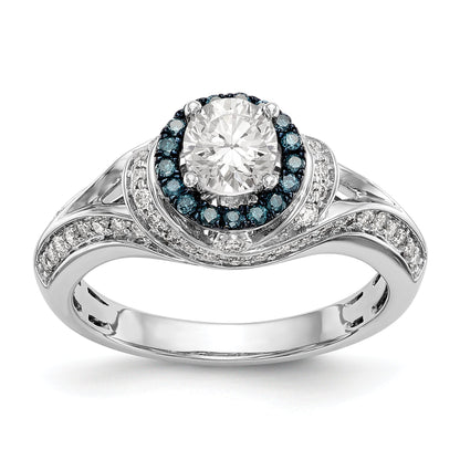 14KW Round Blue and White Simulated Diamond Halo Engagement Ring
