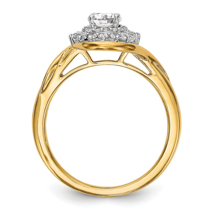 14K Yellow Gold Round Simulated Diamond Halo Engagement Ring