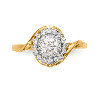 14K Yellow Gold Round Simulated Diamond Halo Engagement Ring