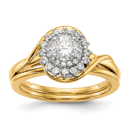 14K Yellow Gold Round Simulated Diamond Halo Engagement Ring