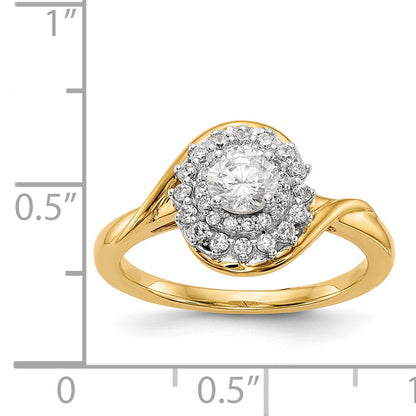 14K Yellow Gold Round Simulated Diamond Halo Engagement Ring