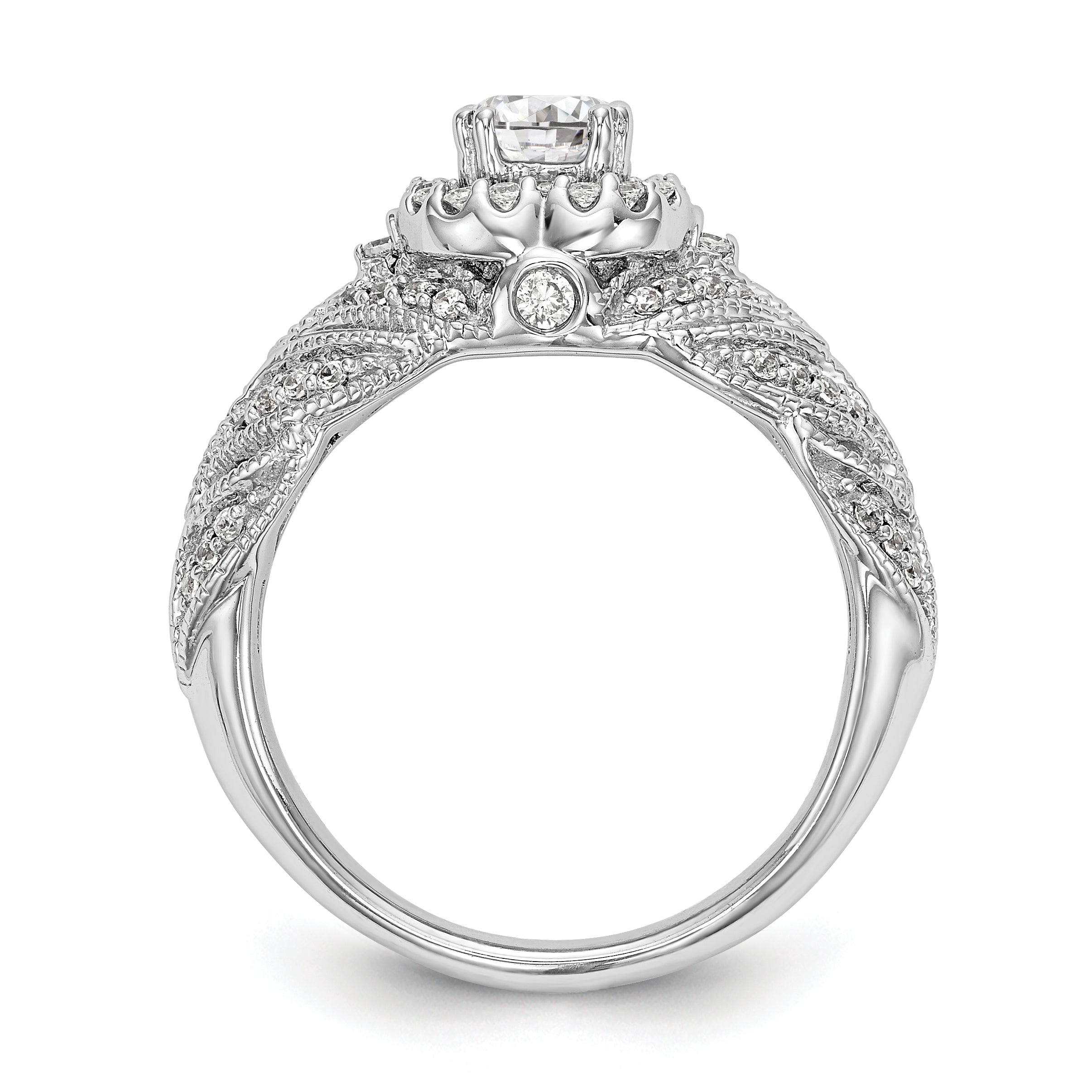 14K White Gold Round Simulated Diamond Halo Engagement Ring