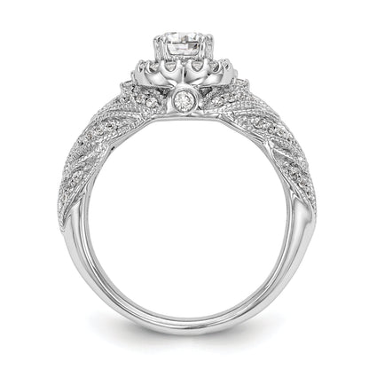 14K White Gold Round Simulated Diamond Halo Engagement Ring
