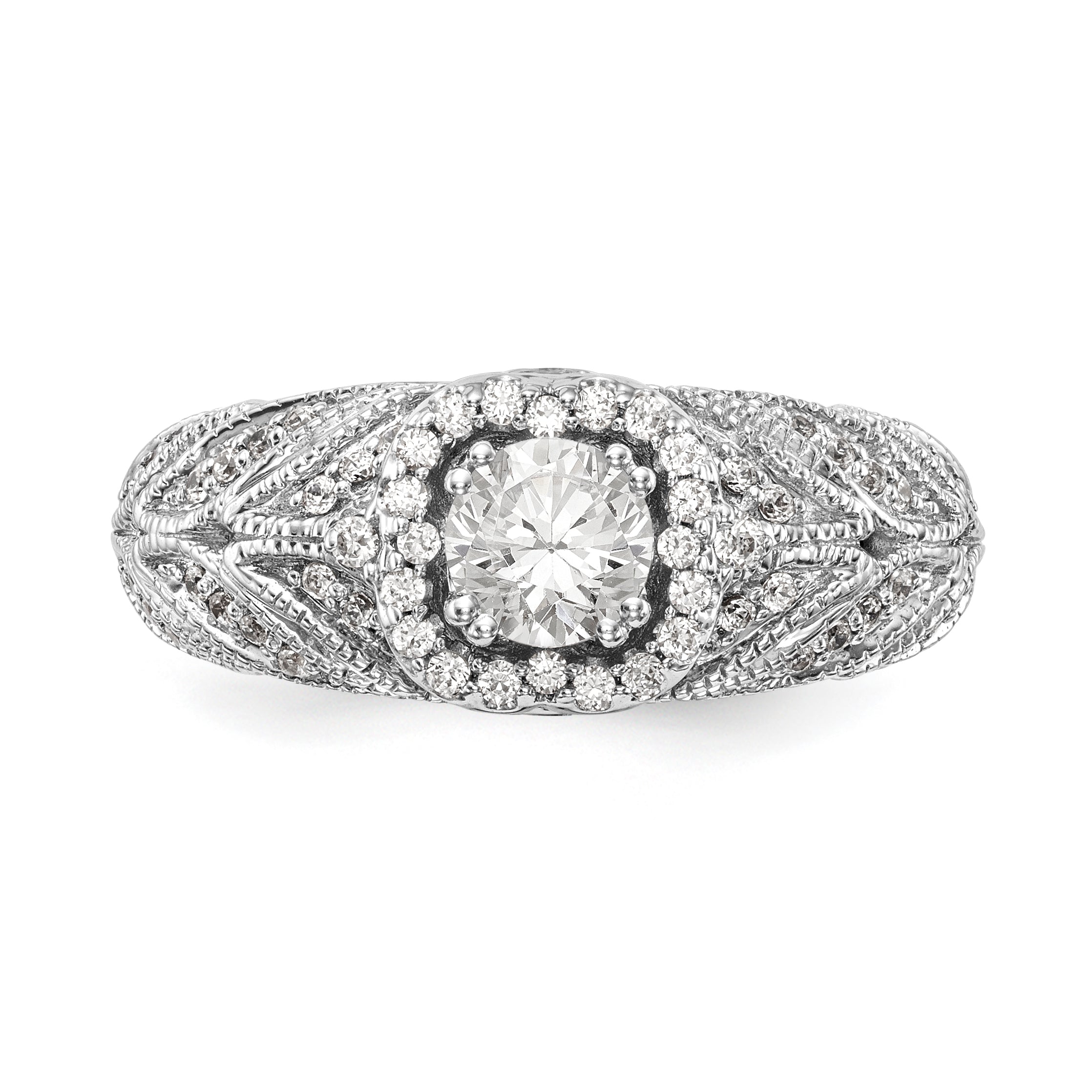 14K White Gold Round Simulated Diamond Halo Engagement Ring