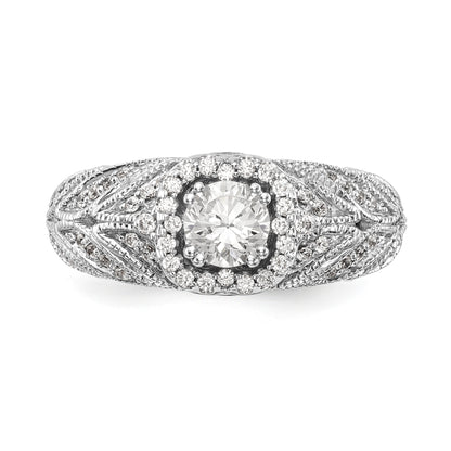 14K White Gold Round Simulated Diamond Halo Engagement Ring
