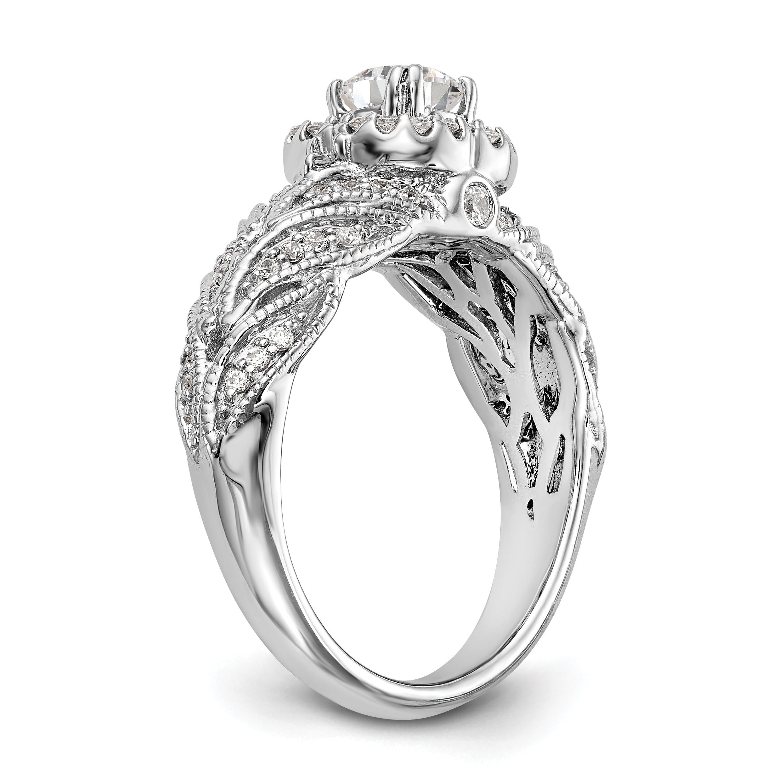 14K White Gold Round Simulated Diamond Halo Engagement Ring