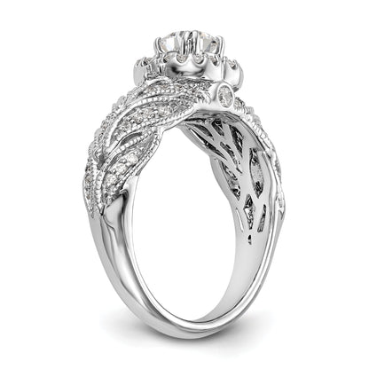 14K White Gold Round Simulated Diamond Halo Engagement Ring