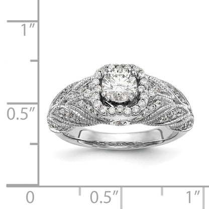 14K White Gold Round Simulated Diamond Halo Engagement Ring