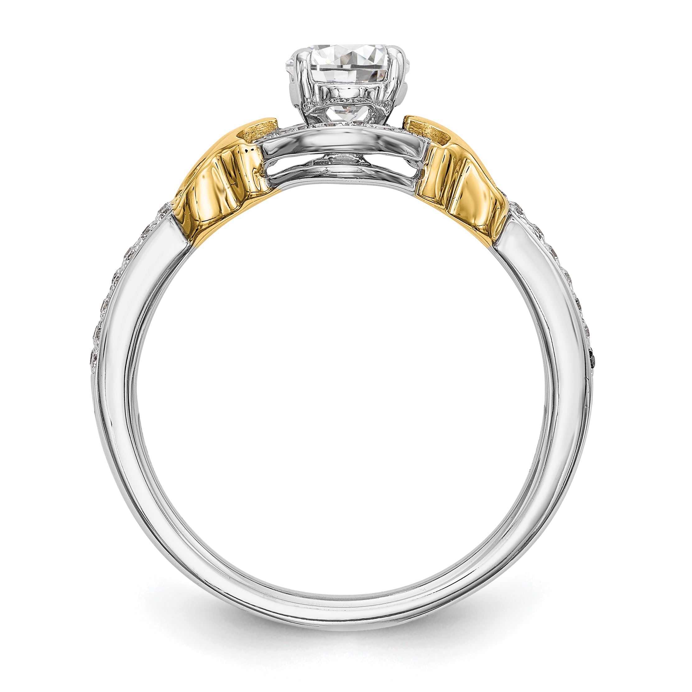 14K Two tone Peg Set Simulated Diamond Halo Engagement Ring