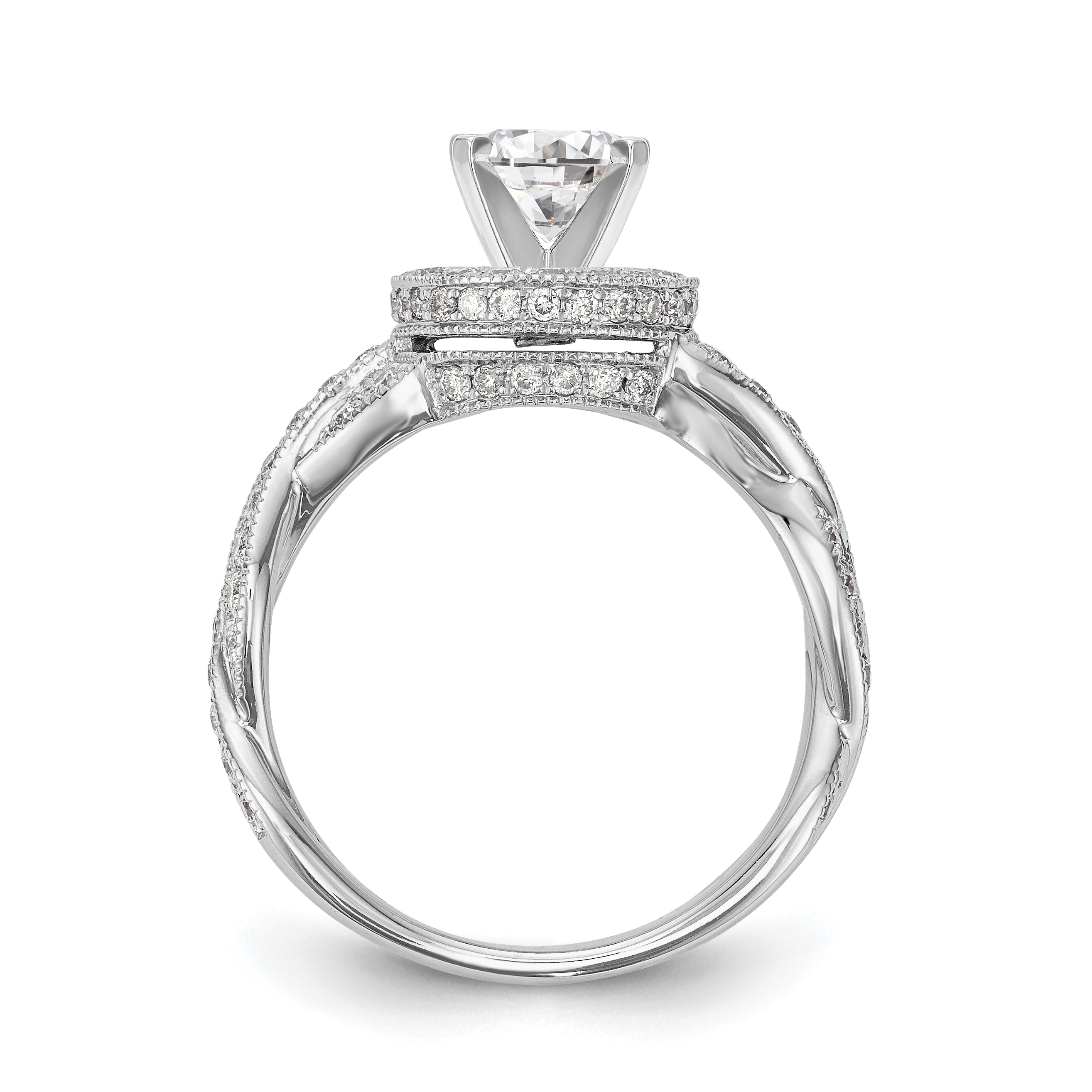 14K White Gold Peg Set Simulated Diamond Halo Engagement Ring