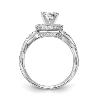 14K White Gold Peg Set Simulated Diamond Halo Engagement Ring