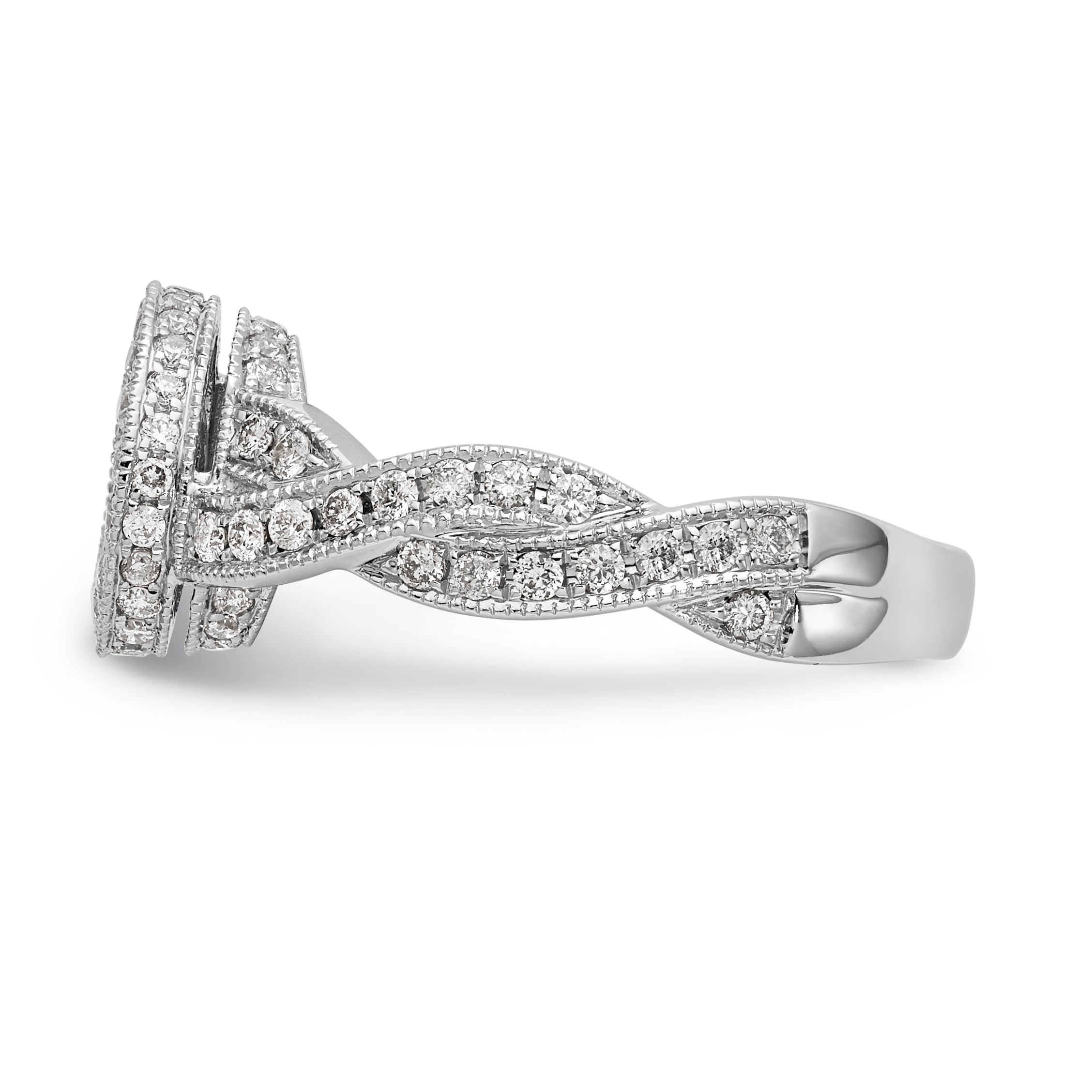 14K White Gold Peg Set Simulated Diamond Halo Engagement Ring