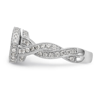 14K White Gold Peg Set Simulated Diamond Halo Engagement Ring