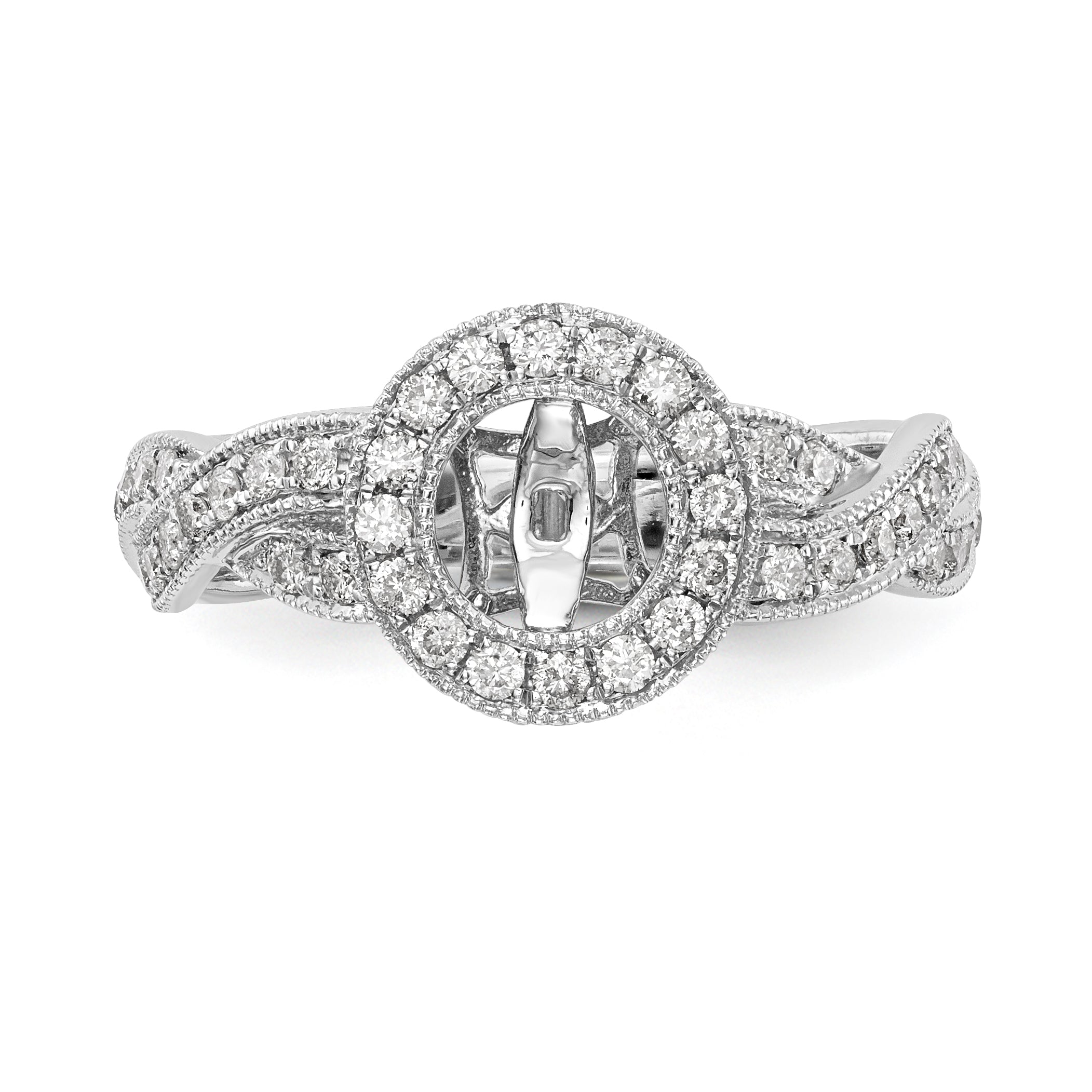 14K White Gold Peg Set Simulated Diamond Halo Engagement Ring