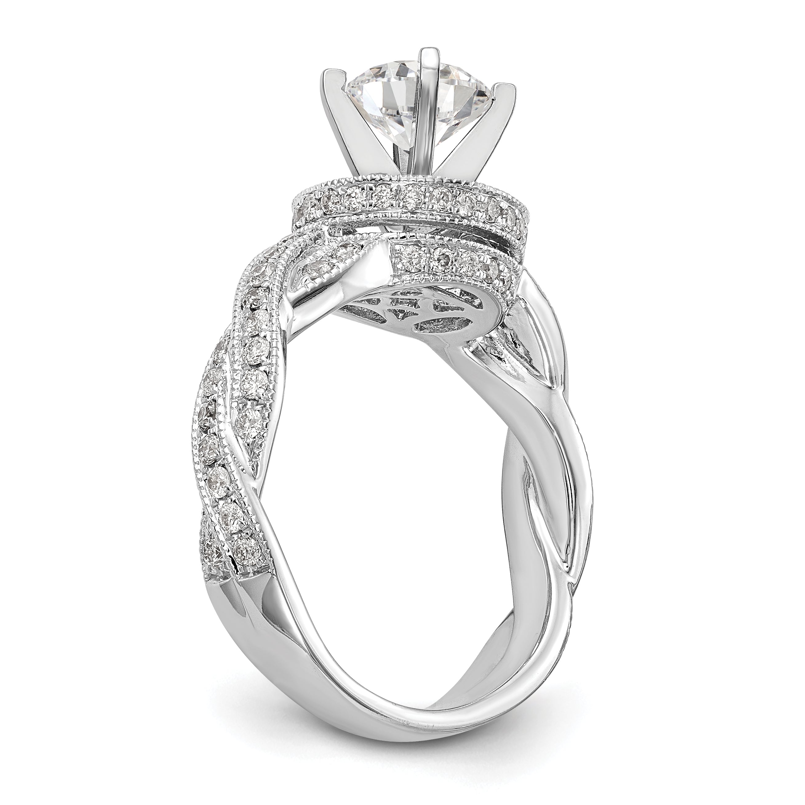 14K White Gold Peg Set Simulated Diamond Halo Engagement Ring