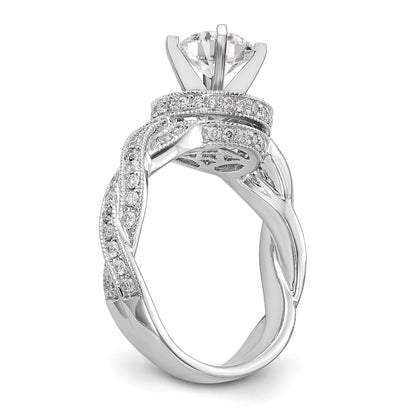 14K White Gold Peg Set Simulated Diamond Halo Engagement Ring